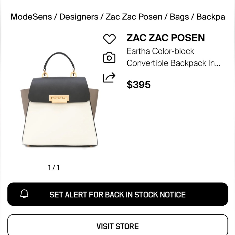 Zac Posen Eartha ColorBlock Black & Cream Convertible Satchel EUC SOLD OUT Every - Picture 16 of 17